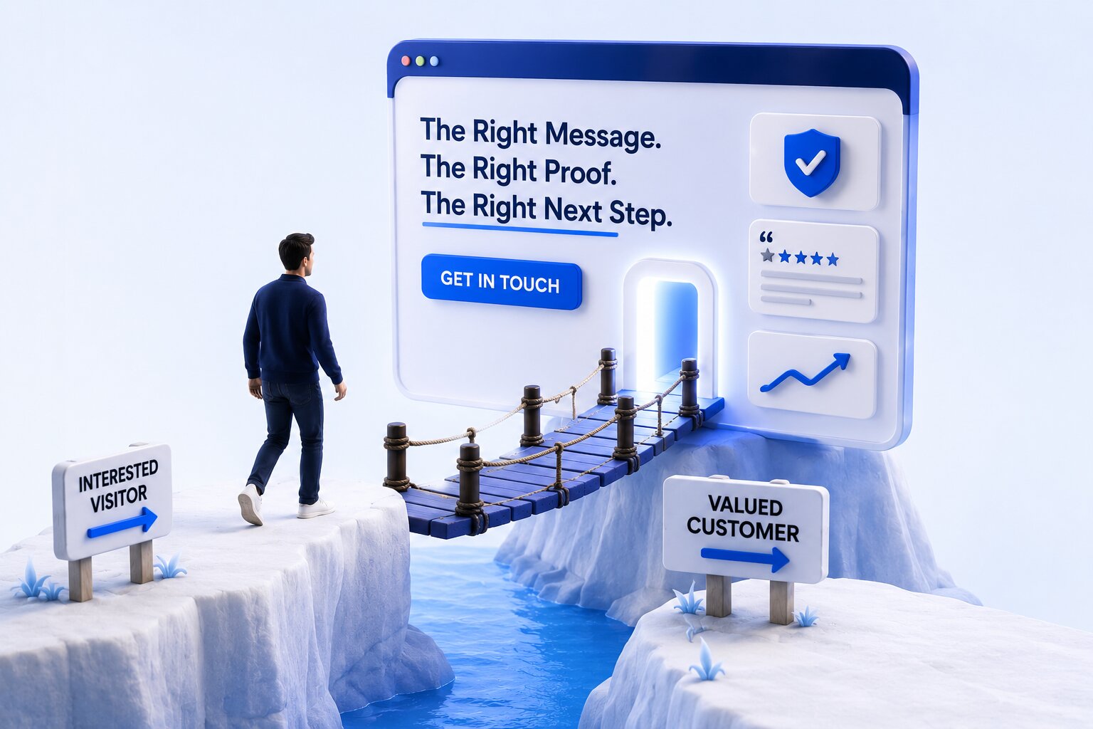 Premium visual showing clearer website messaging, stronger trust, faster experience, and a clear next step.